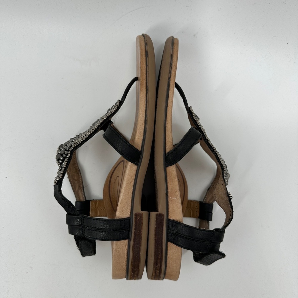 Aetrex Jillian Black Leather Beaded Thong Sandals Womens 8.5 Orthotic Comfort - Picture 6 of 9